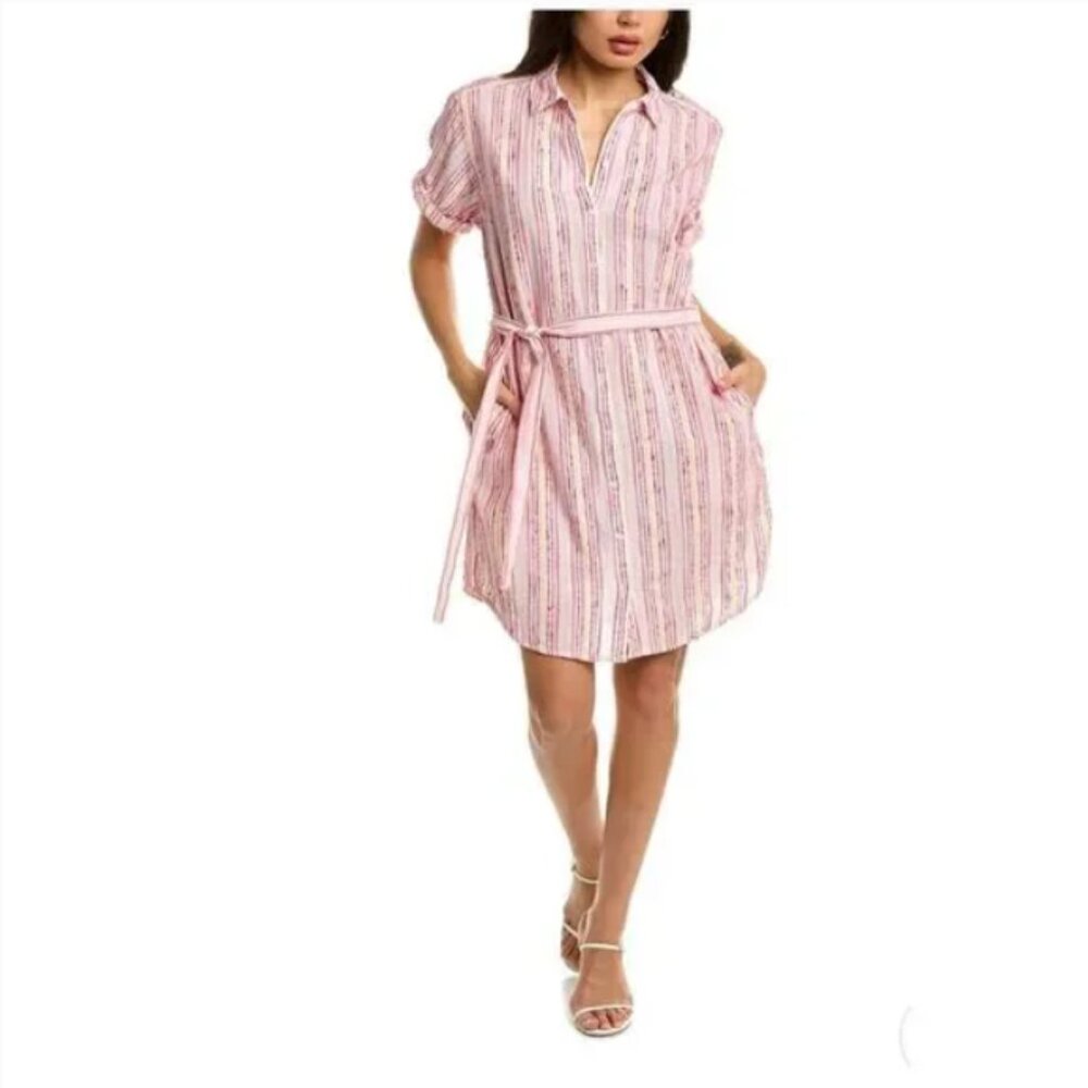 Michael Stars Sammie pink striped cotton button up shirt dress M